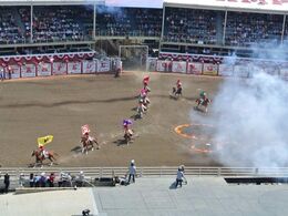 Stampede med rodeoshow, barrel race, truckwagon race, show, musik, opvisning