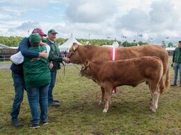 De glade Interbreed-vindere på hundyrssiden lykønskes af Hereford