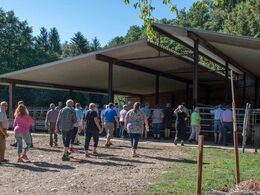Vi ser først en stald med åbne sider