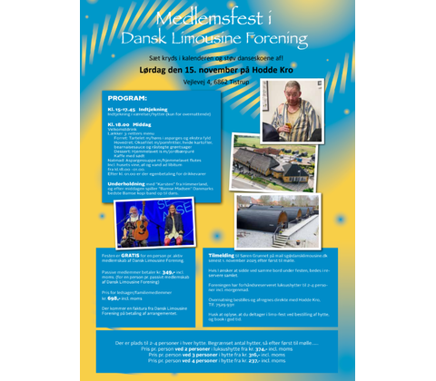 Medlemsarrangement Hodde Kro 15/11-25 ægtefælle/pårørende